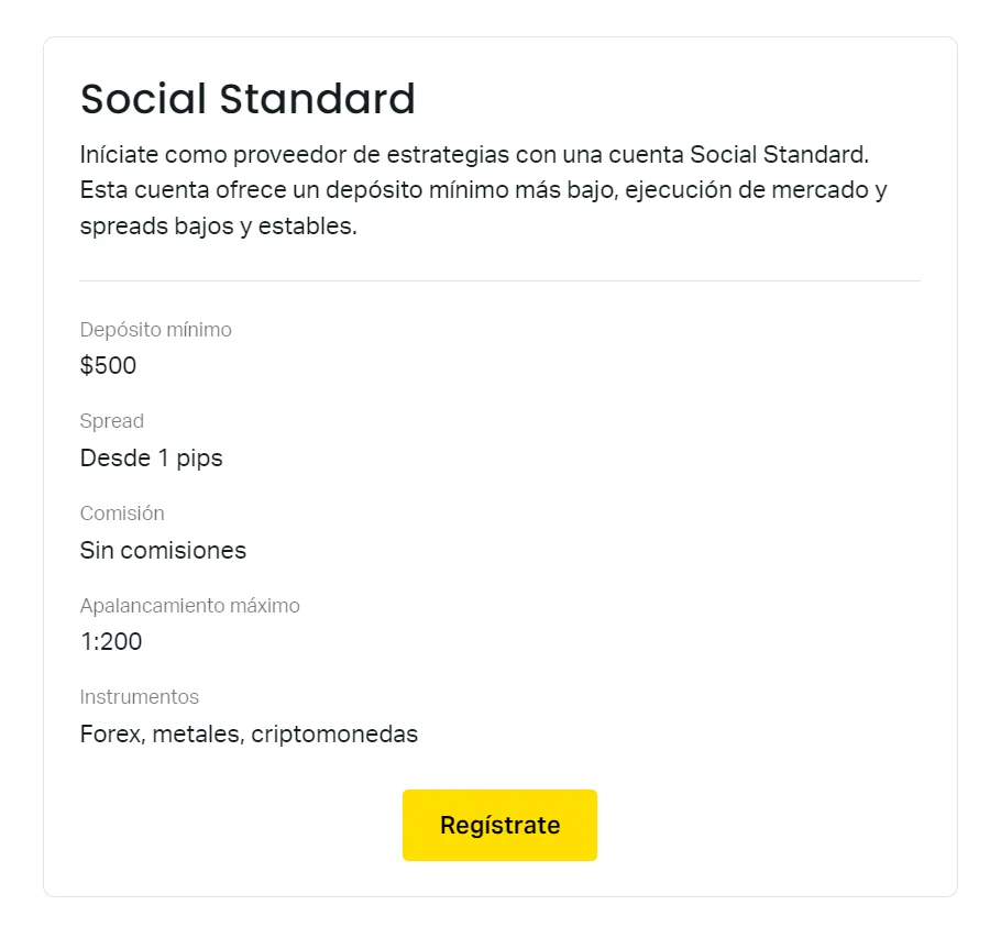 Tipos de Cuenta Exness Social Standard